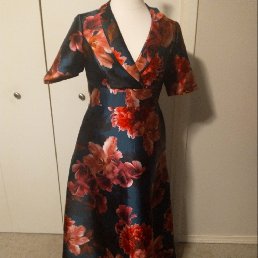Kay Unger teal/floral maxi dress